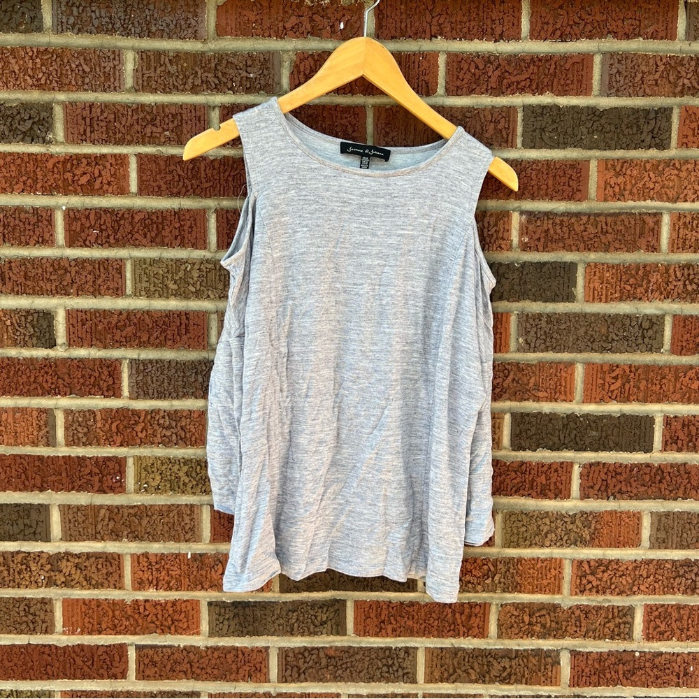 Jasmine & Juliana Light Marled Gray Cold Shoulder Long Sleeve Shirt Top